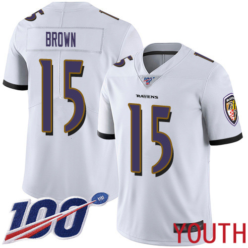 Baltimore Ravens Limited White Youth Marquise Brown Road Jersey NFL Football #15 100th Season Vapor Untouchable->youth nfl jersey->Youth Jersey